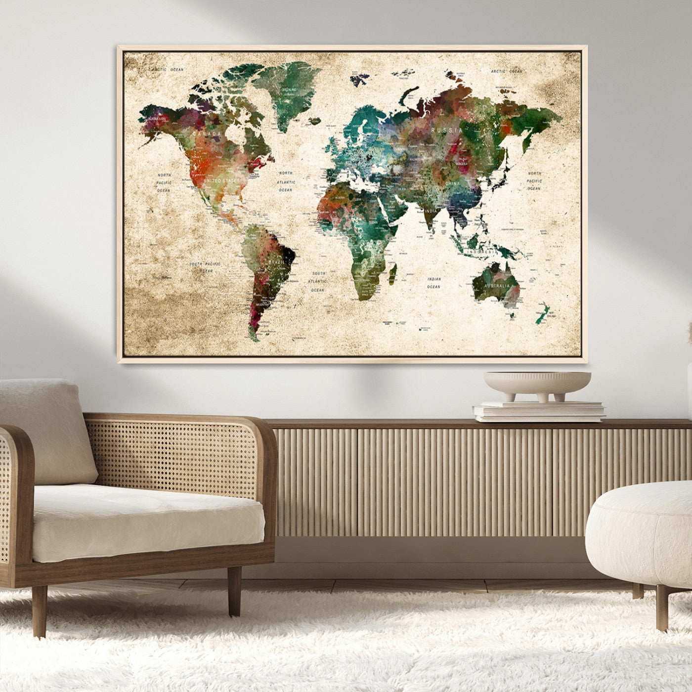 45128-MGV-CV-36X24-Push Pin World Map Canvas Print – Framed Wall Art for Couples to Track Their Travels – Anniversary Gift or Home Adventure Decor