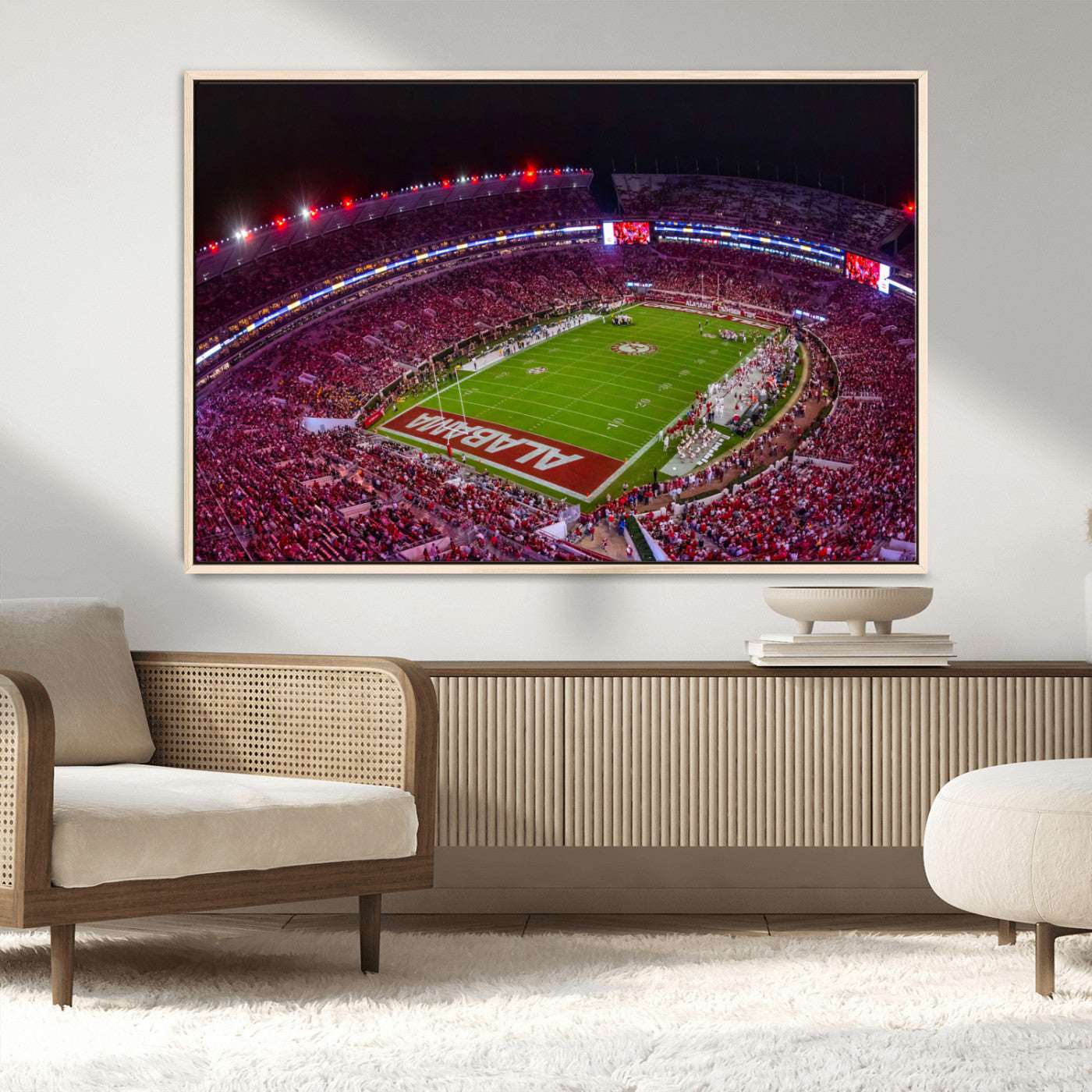 MGV-FC-36X24 - Bryant-Denny Stadium Night Game Triple Canvas Wall Art - Alabama Crimson Tide Football Match