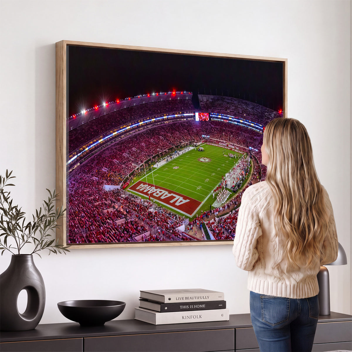 11343-MGV-CV-36X24 - Bryant-Denny Stadium Night Game Triple Canvas Wall Art | Alabama Crimson Tide Football