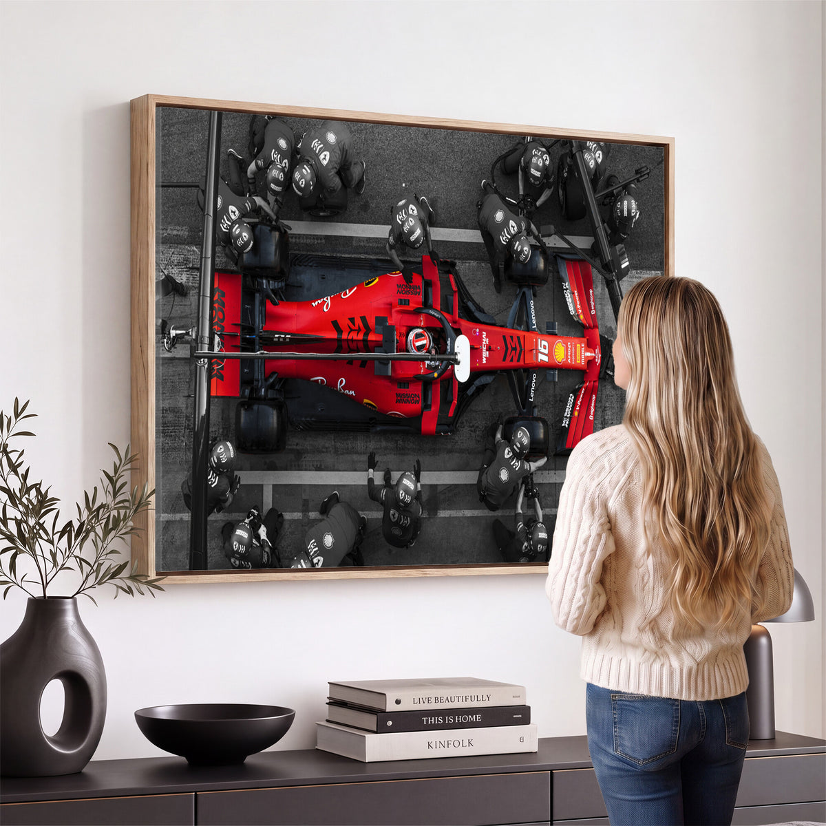 99356-MGV-CV-36X24 - Ferrari Pit Stop Canvas Wall Art | Precision and Speed