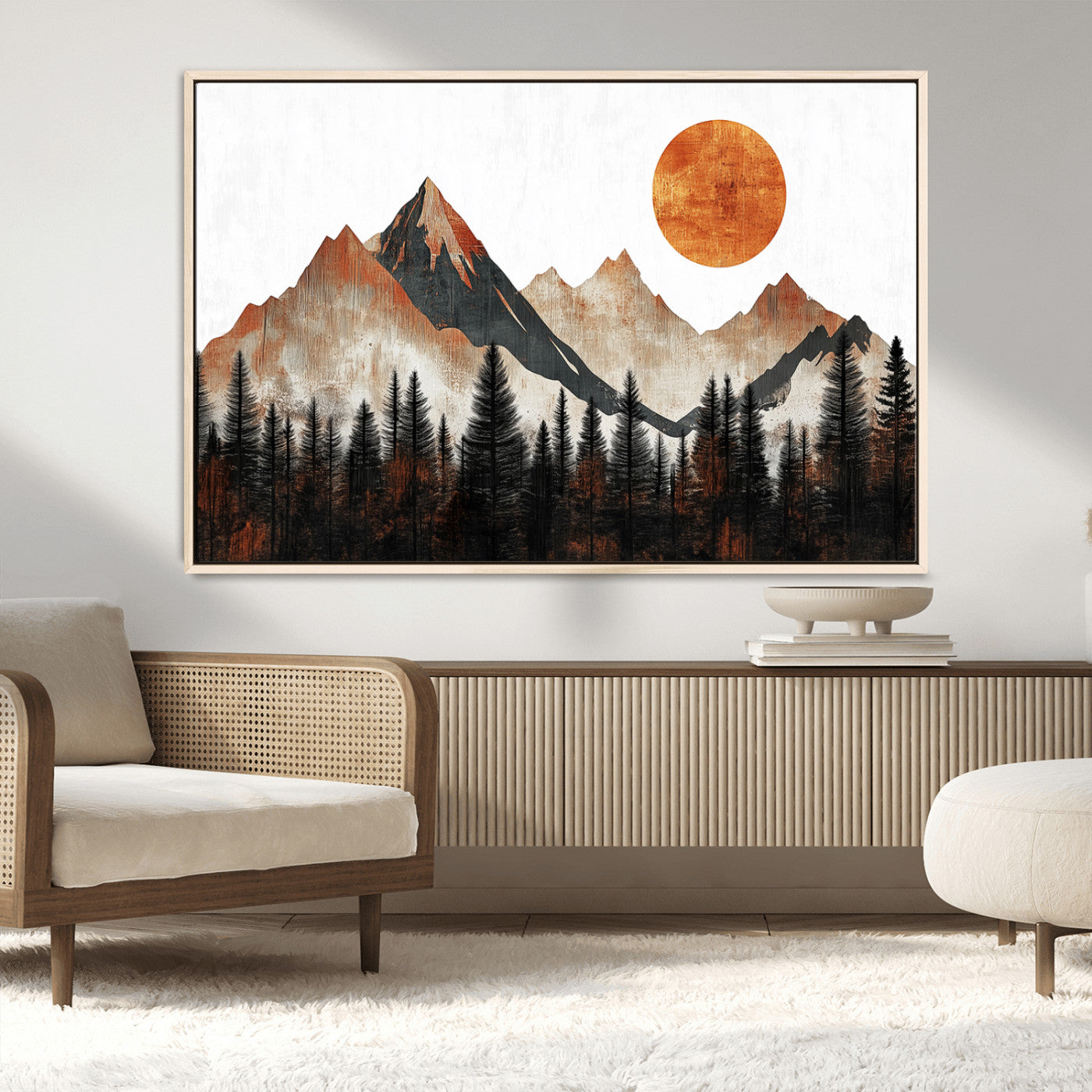 MGV-FC-36X24 - Modern Abstract Mountain Canvas Wall Art Print, Abstract Landscape Print, Rustic Sun and Mountains