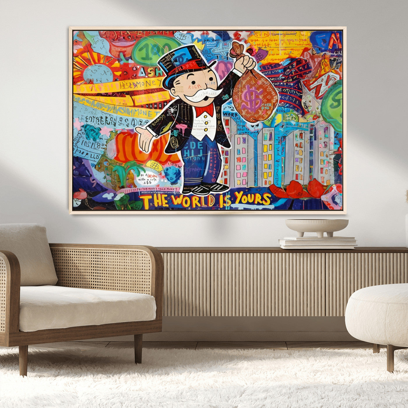 MGV-FC-36X24 - Pop Art Monopoly Man Canvas Wall Art Print - Bold and Colorful Street Art-Inspired Decor for Living
