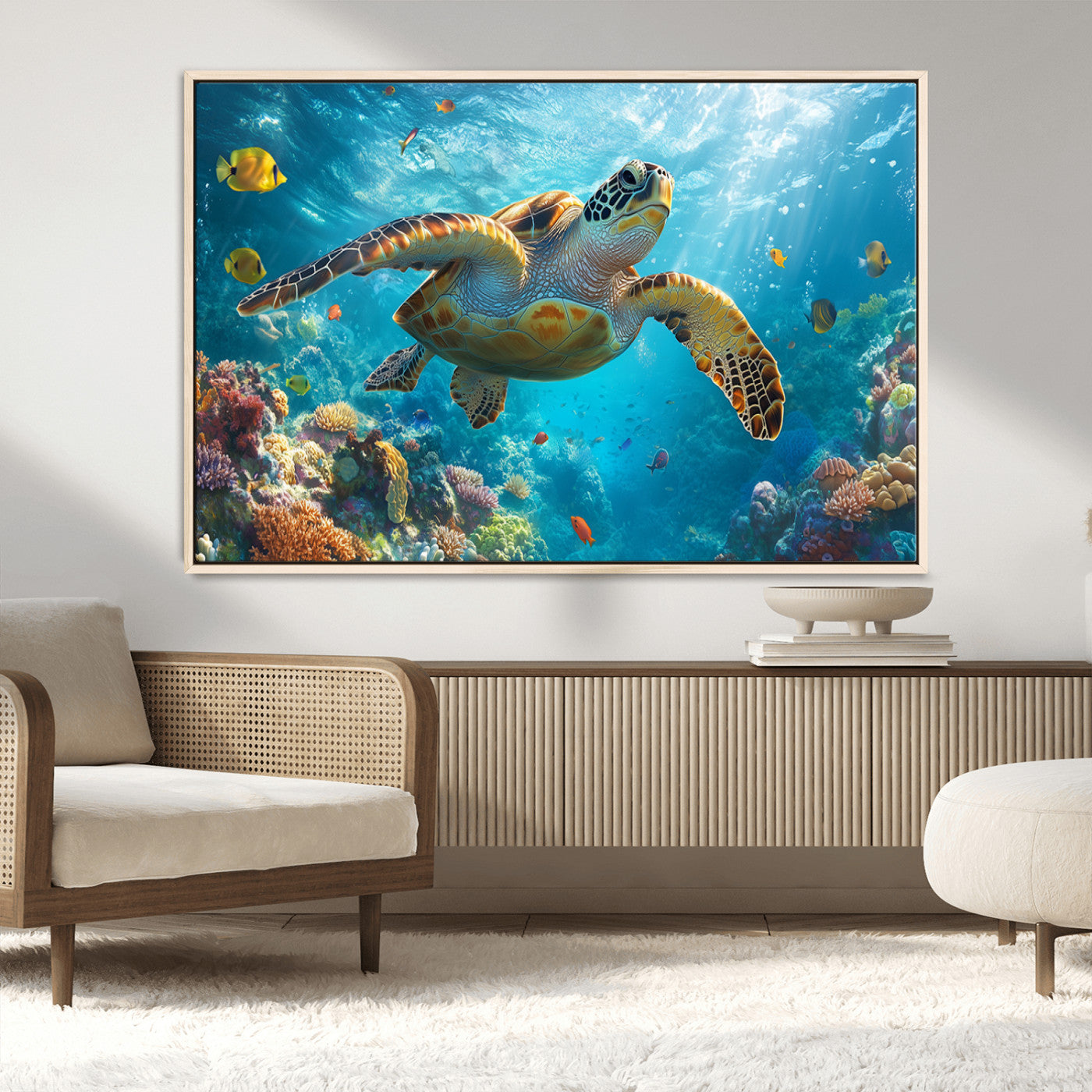 MGV-FC-36X24 - Sea Turtle Underwater Canvas Wall Art Print - Vibrant Ocean Wildlife Decor, Marine Wall Art