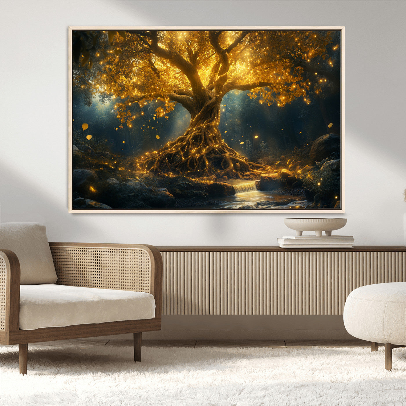 MGV-FC-36X24 - Golden Tree of Life Canvas Wall Art Print - Majestic Glowing Tree Wall Art Print