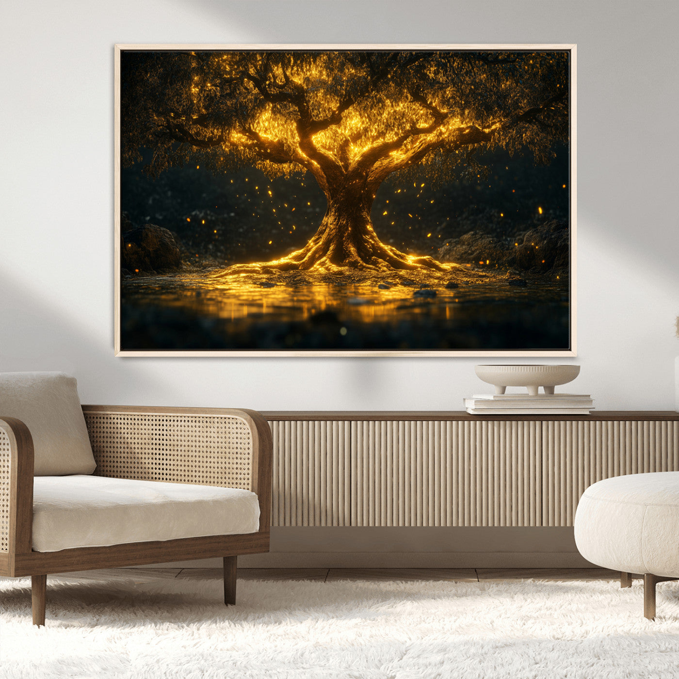 MGV-FC-36X24 - Golden Tree of Life Canvas Wall Art Print - Majestic Glowing Tree Wall Art Print