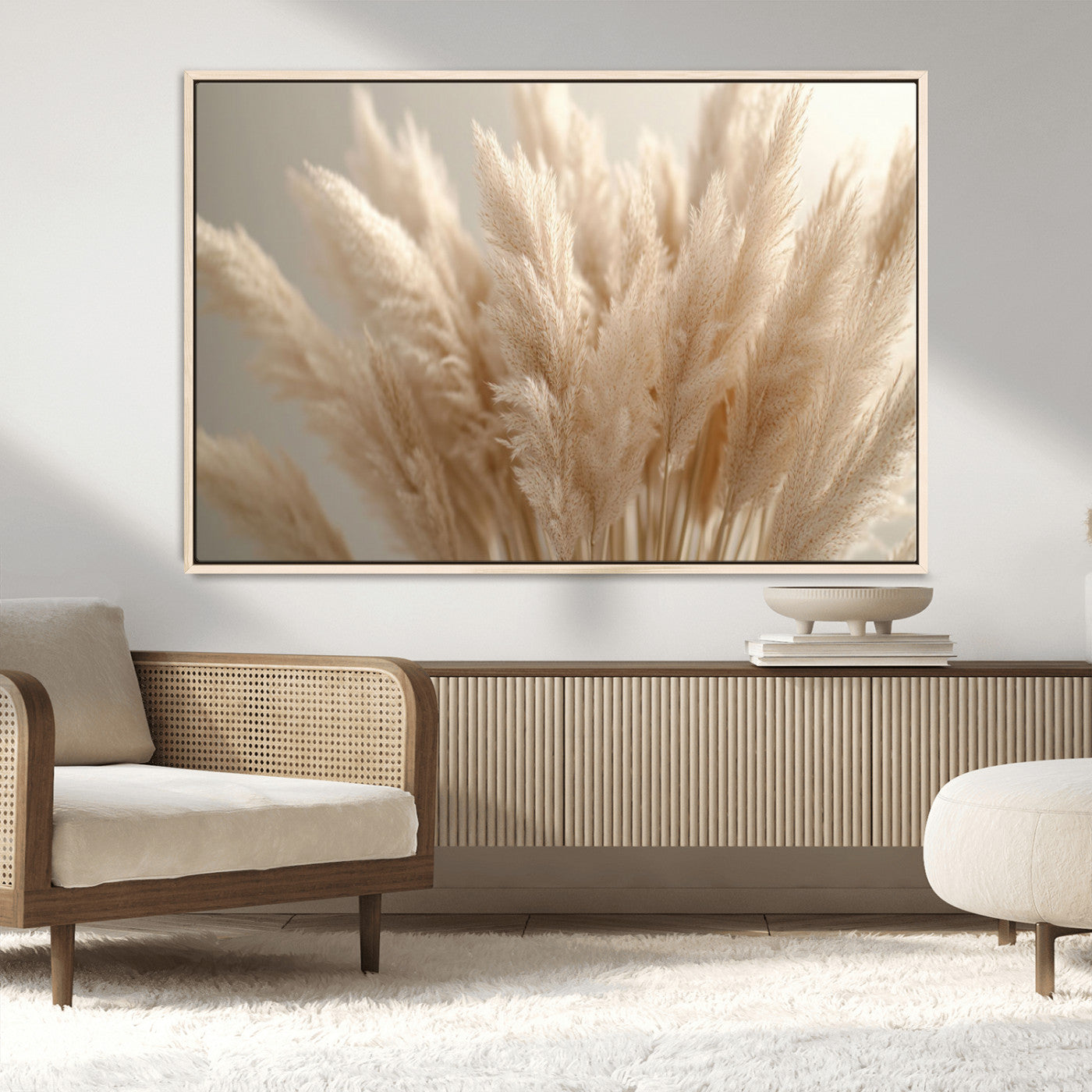 MGV-FC-36X24 - Pampas Grass Canvas Wall Art - Elegant Neutral Decor for Living Room, Boho Minimalist Artwork, Ready
