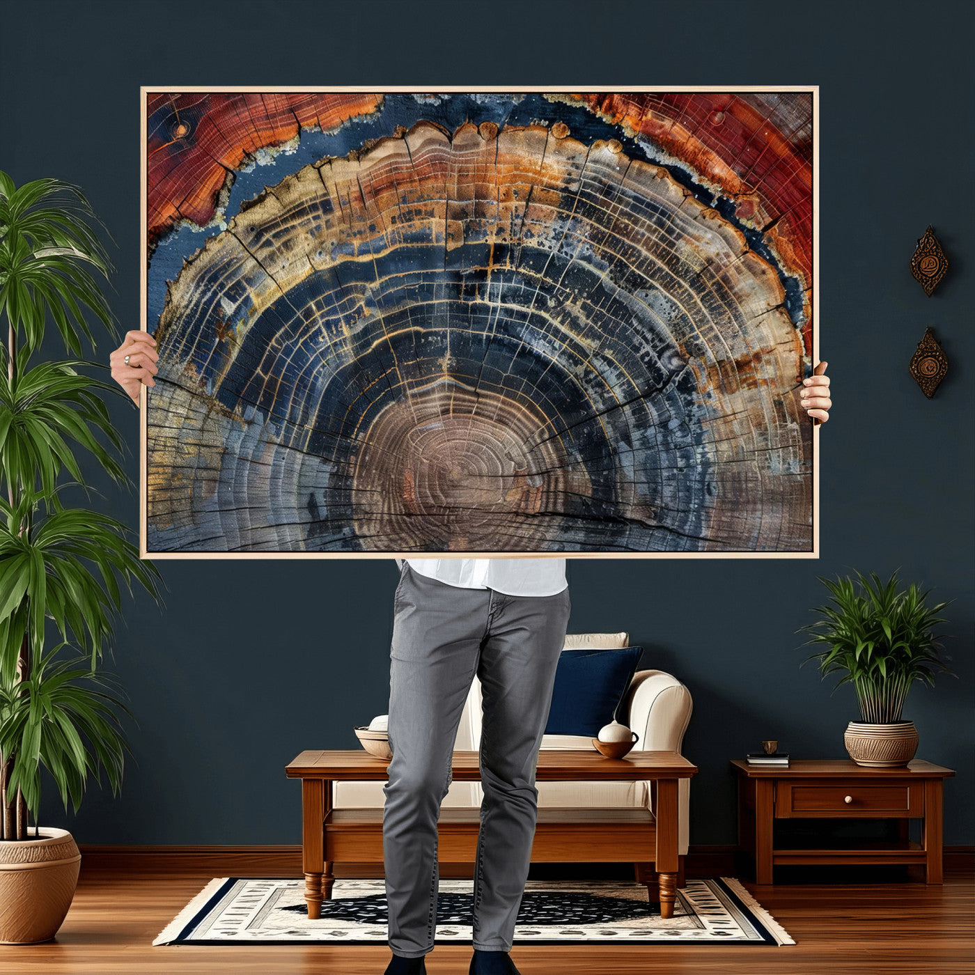 63519-MGV-CV-36X24 - Abstract Tree Ring Wall Art Canvas Print – Colorful Framed Minimalist Nature Tree Rings Home Artwork for Home and Office Decor