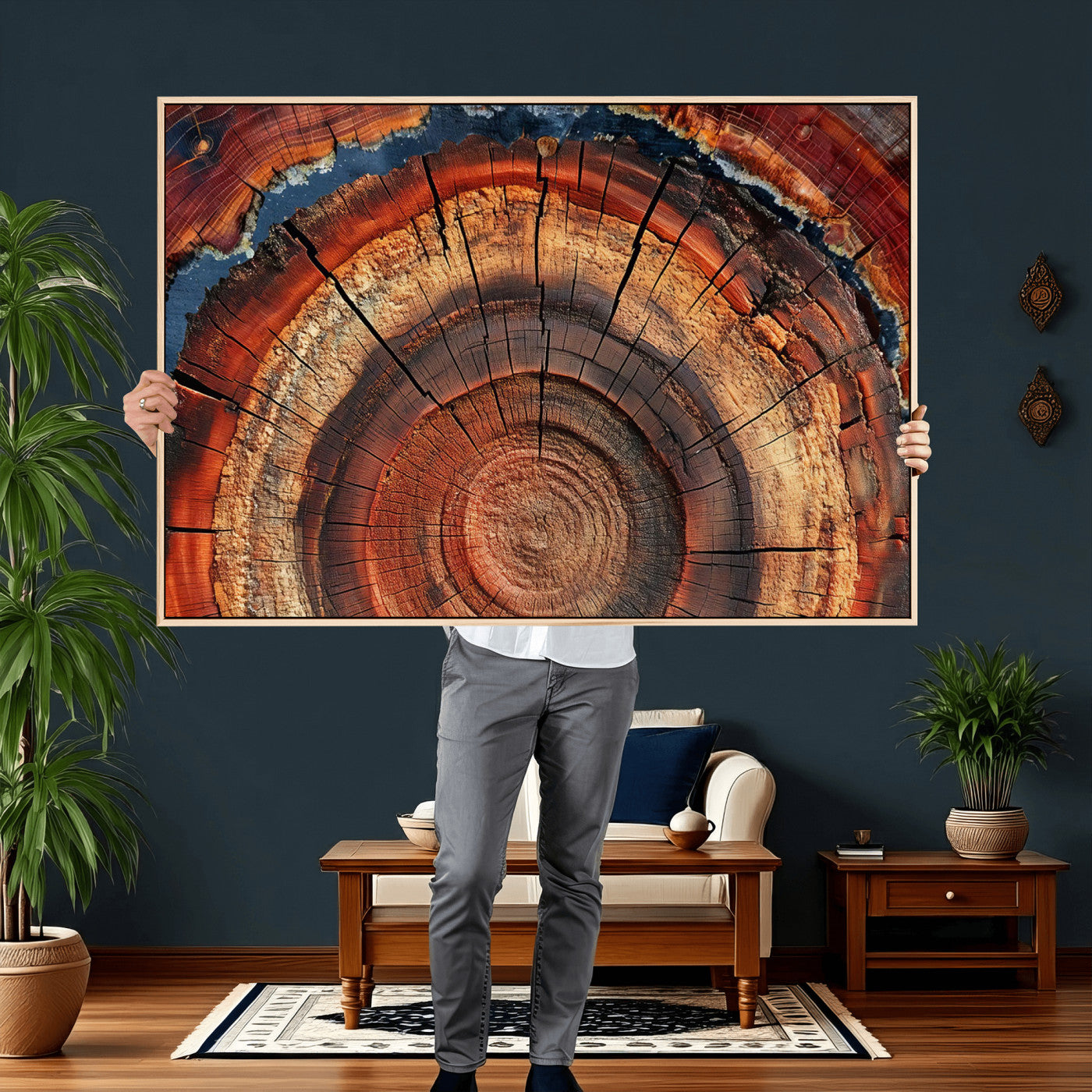 28555-MGV-CV-36X24 - Abstract Tree Ring Art Wall Art Canvas Print for Modern Farmhouse Decor, Colorful Tree Ring Wall Decor, Minimalist Home Canvas Art