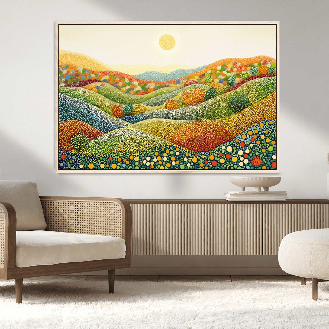 MGV-FC-36X24 - YAYOI KUSAMA Wall Art - Colorful Dot Art Landscape Canvas, Framed Japanese Dot Art