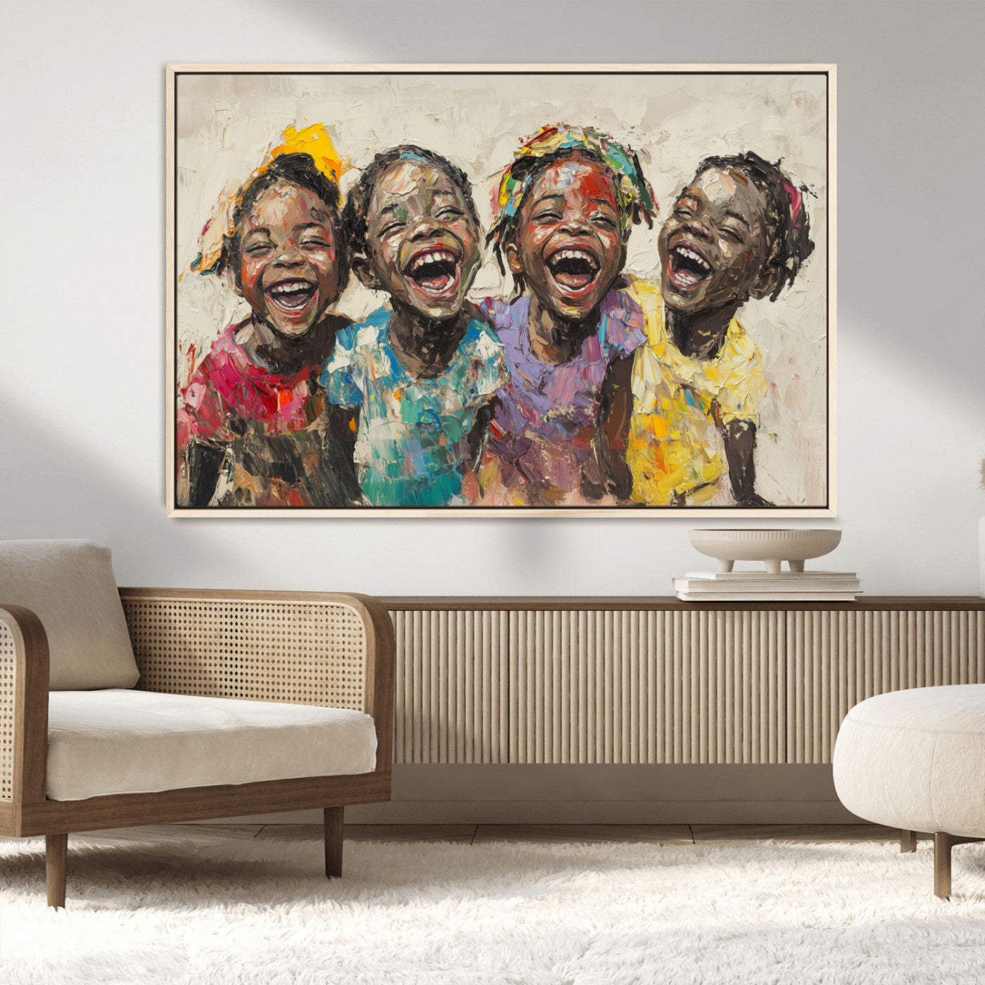 MGV-FC-36X24 - Shai Yossef style Joyful Childhood Canvas Wall Art - Expressive Impasto Painting of Black Children