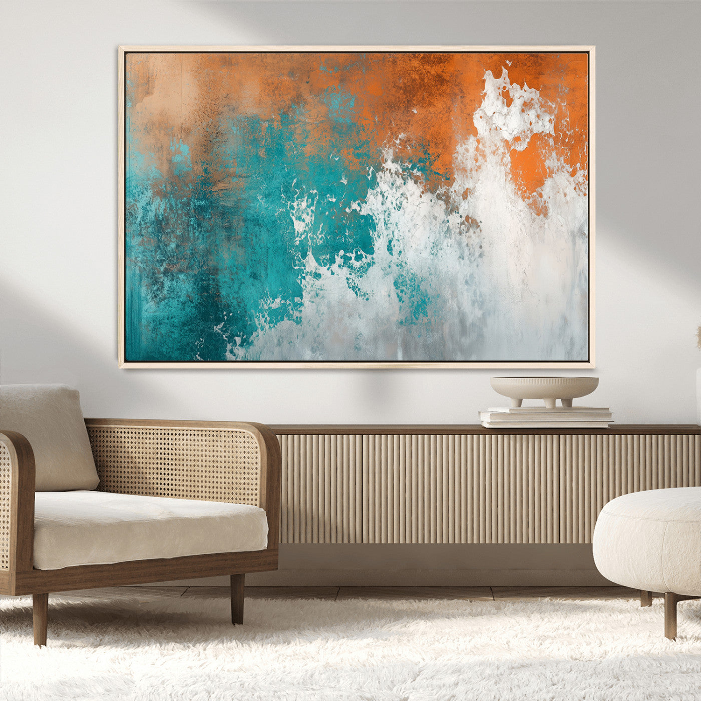 MGV-FC-36X24 - Vintage Abstract Print - Bold Teal and Orange Canvas Wall Art - Retro-Vintage Abstract Orange Canvas