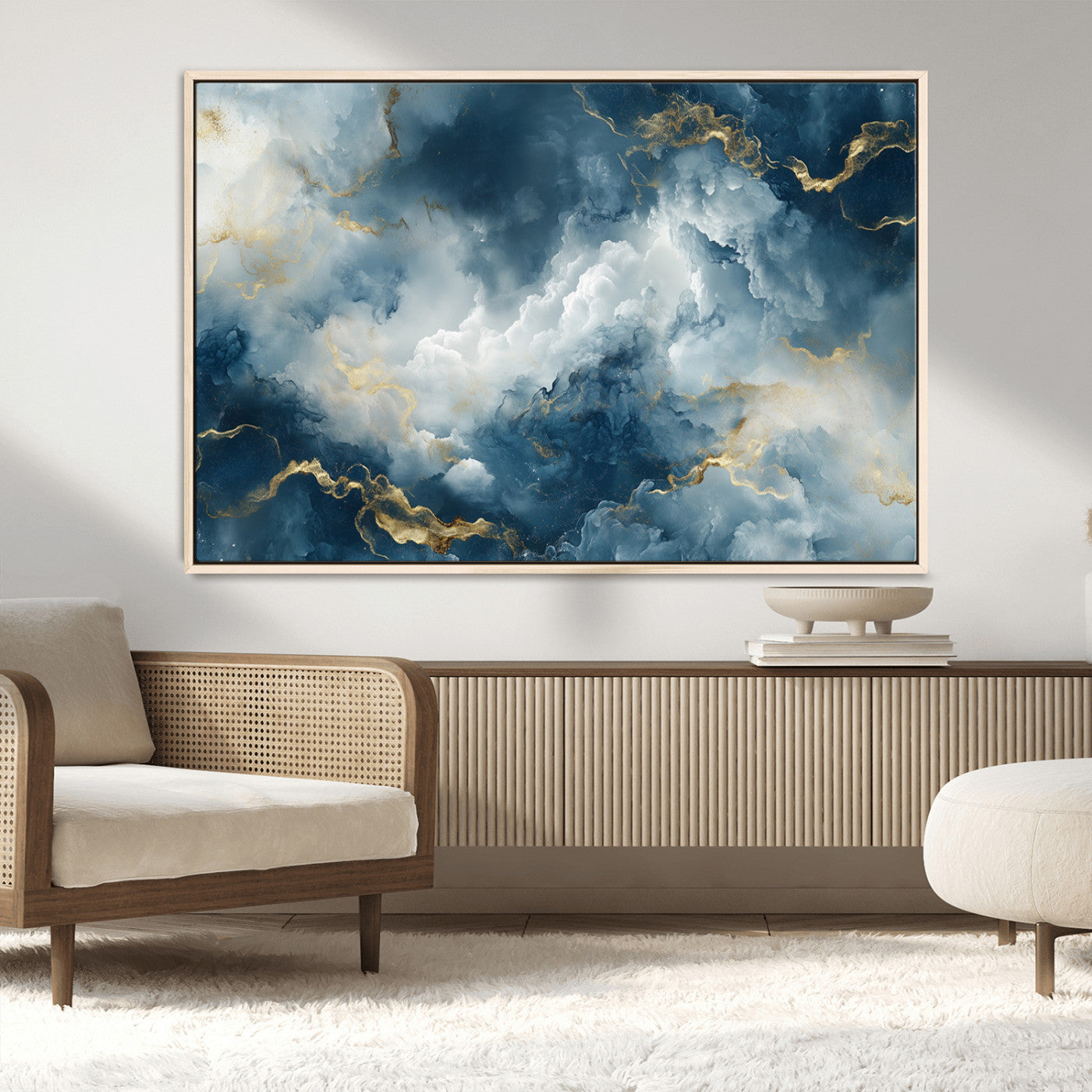 MGV-FC-36X24 - Large Abstract Print - Luxe Blue and Gold Abstract Canvas Wall Art - Bold Cloudscape Canvas for