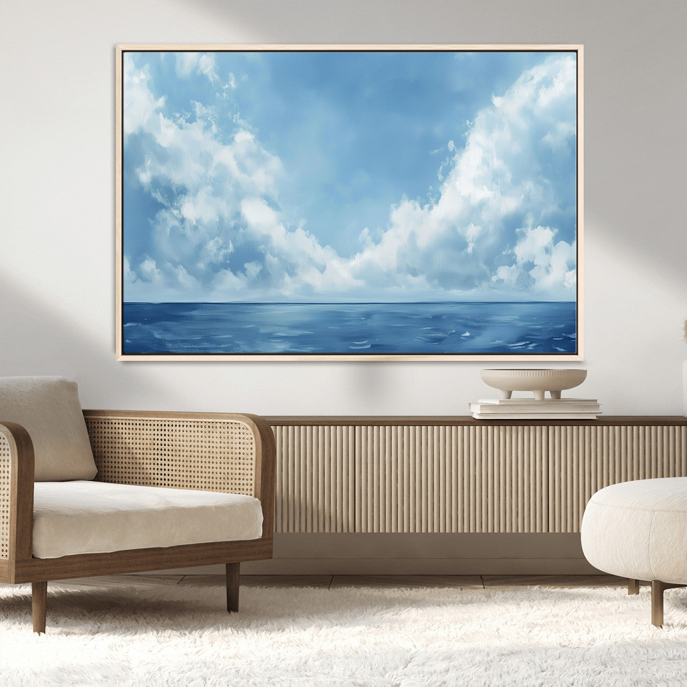 MGV-FC-36X24 - Abstract Ocean Print Artwork- Serene Blue Ocean Canvas Wall Art - Minimalist Ocean and Sky Canvas