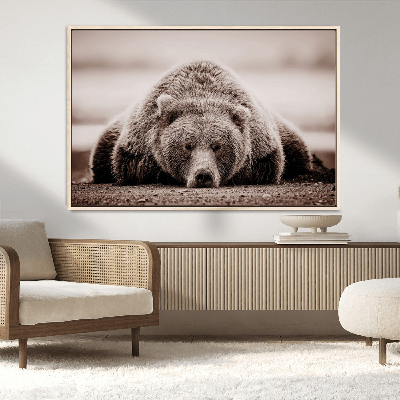 MGV-FC-36X24 - Grizzly Bear Wall Art Print - Bear Canvas Wall Art - Rustic Bear Portrait Canvas Print for Cabin