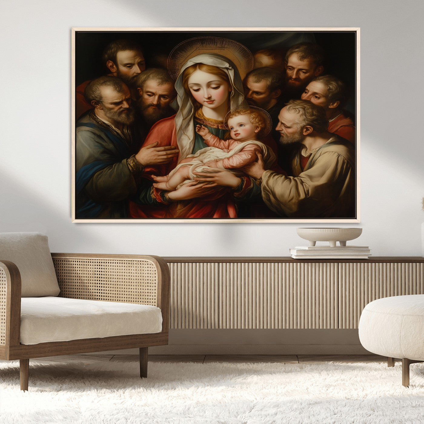 MGV-FC-36X24 - Religious Canvas Wall Art Print - Madonna and Child with Apostles Art Print - Classic Christian