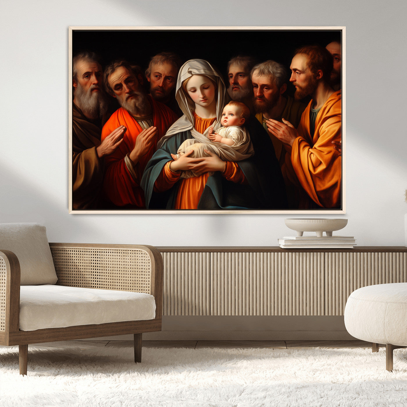 MGV-FC-36X24 - Religious Canvas Wall Art Print - Madonna and Child with Apostles Art Print - Classic Christian