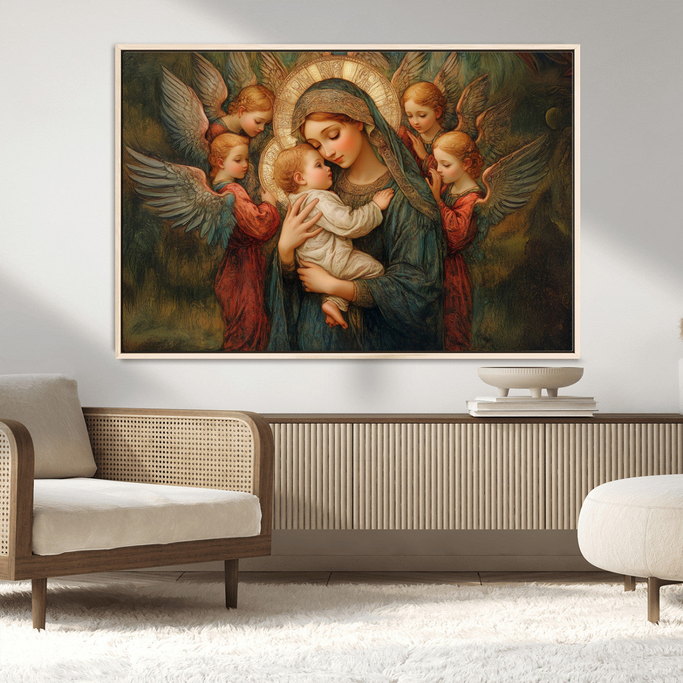 MGV-FC-36X24 - Mary Jesus Canvas Wall Art Print - Madonna and Child with Angels Art Print - Classic Christian