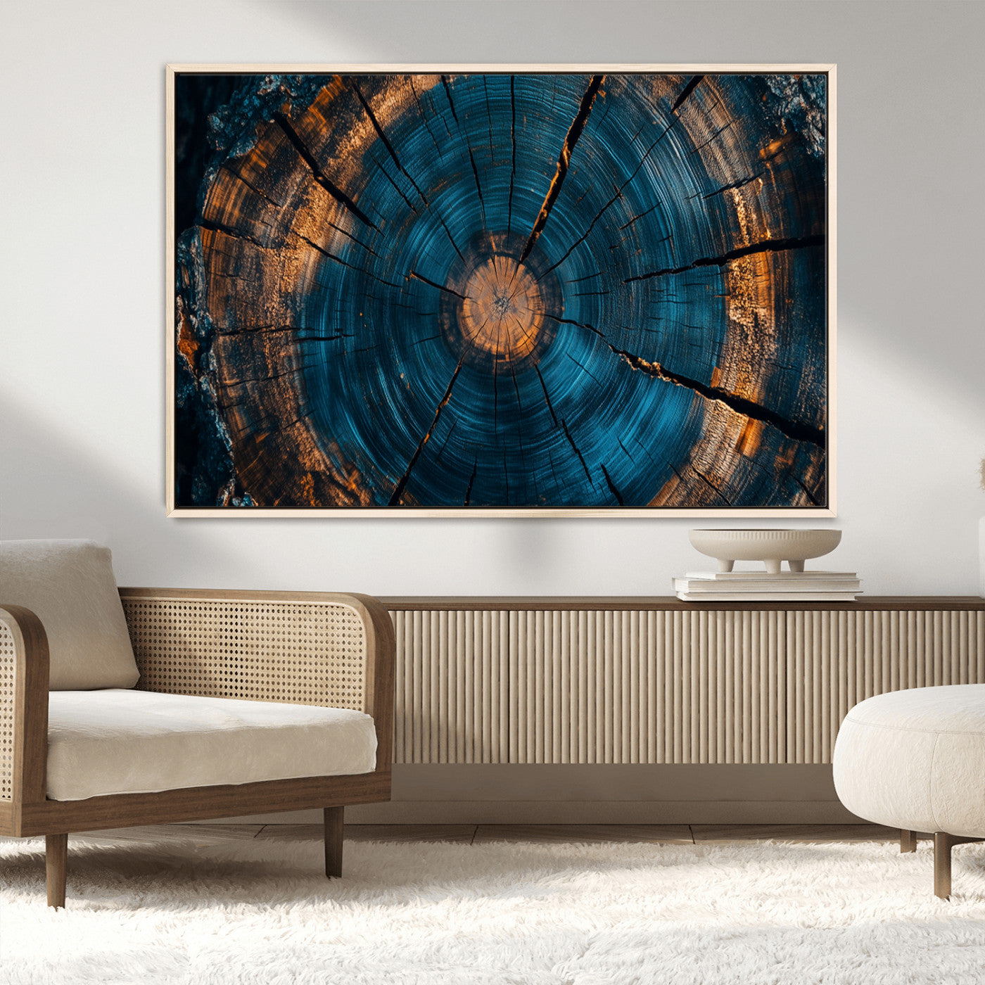 MGV-FC-36X24 - Farmhouse Wall Art - Abstract Tree Rings Canvas Wall Art Print, Framed Wood Grain Rings Artwork