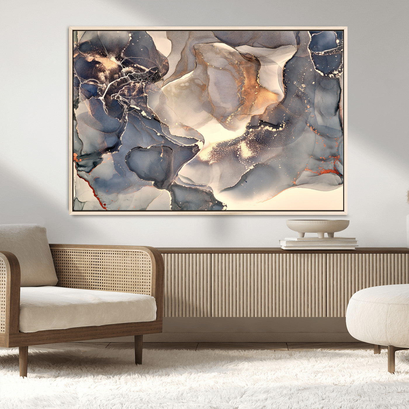 MGV-FC-36X24 - Abstract Blue and Gold Wall Art - Fluid Ink Artwork - Modern Luxury Wall Decor for Contemporary