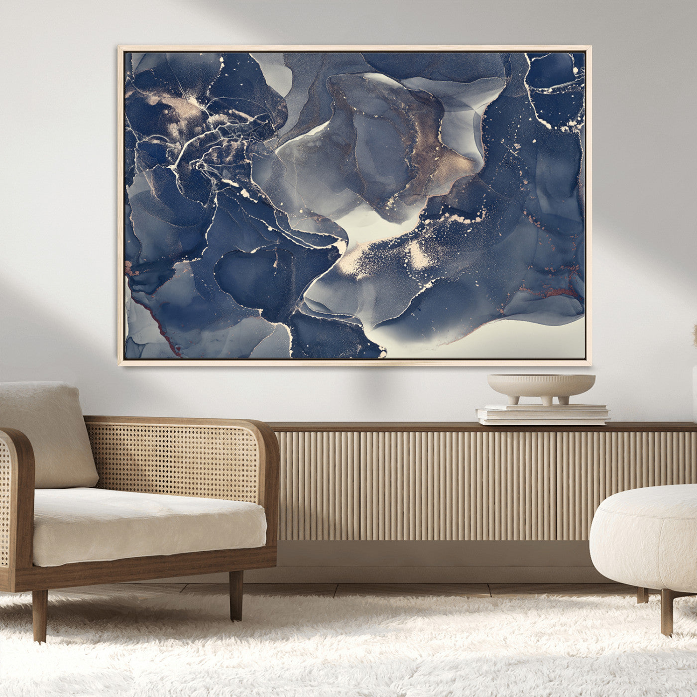 MGV-FC-36X24 - Large Abstract Blue and Gold Canvas Wall Art | Fluid Ink Artwork Print | Luxury Wall Decor for