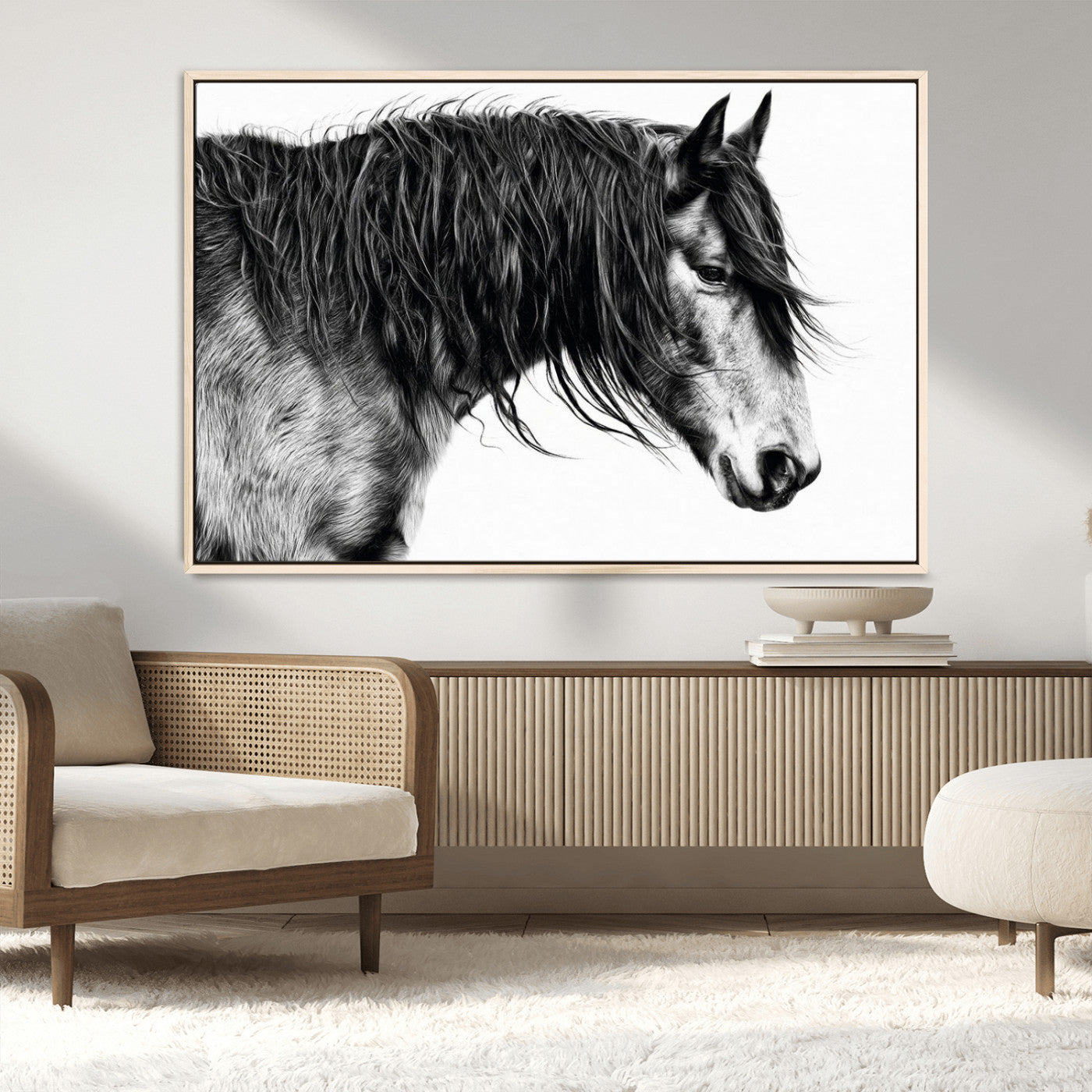 MGV-FC-36X24 - Black Horse Wall Art Canvas Print for Farmhouse Decor and Woodland Decoration