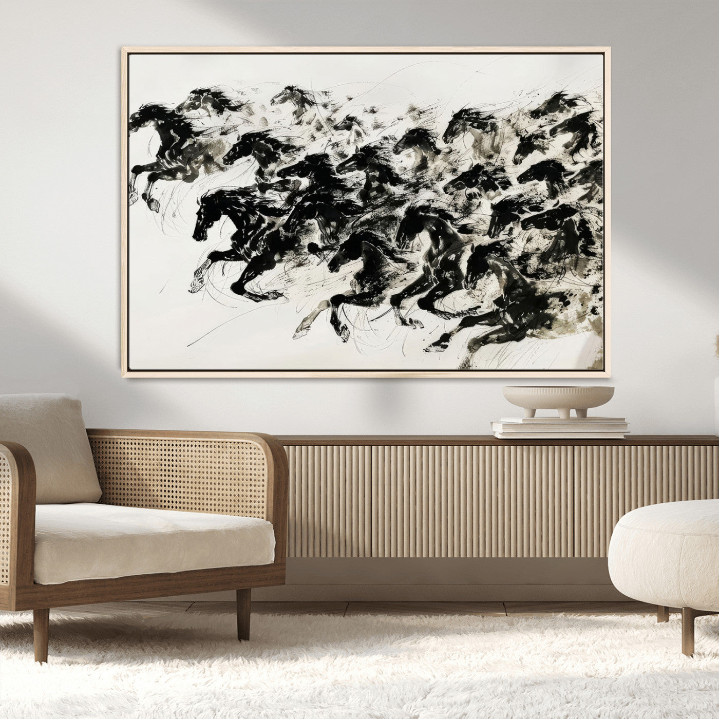 MGV-FC-36X24 - Abstract Horse Wall Art Canvas Print - Dynamic Black Ink Horse Print - Modern Equine Wall Decor for