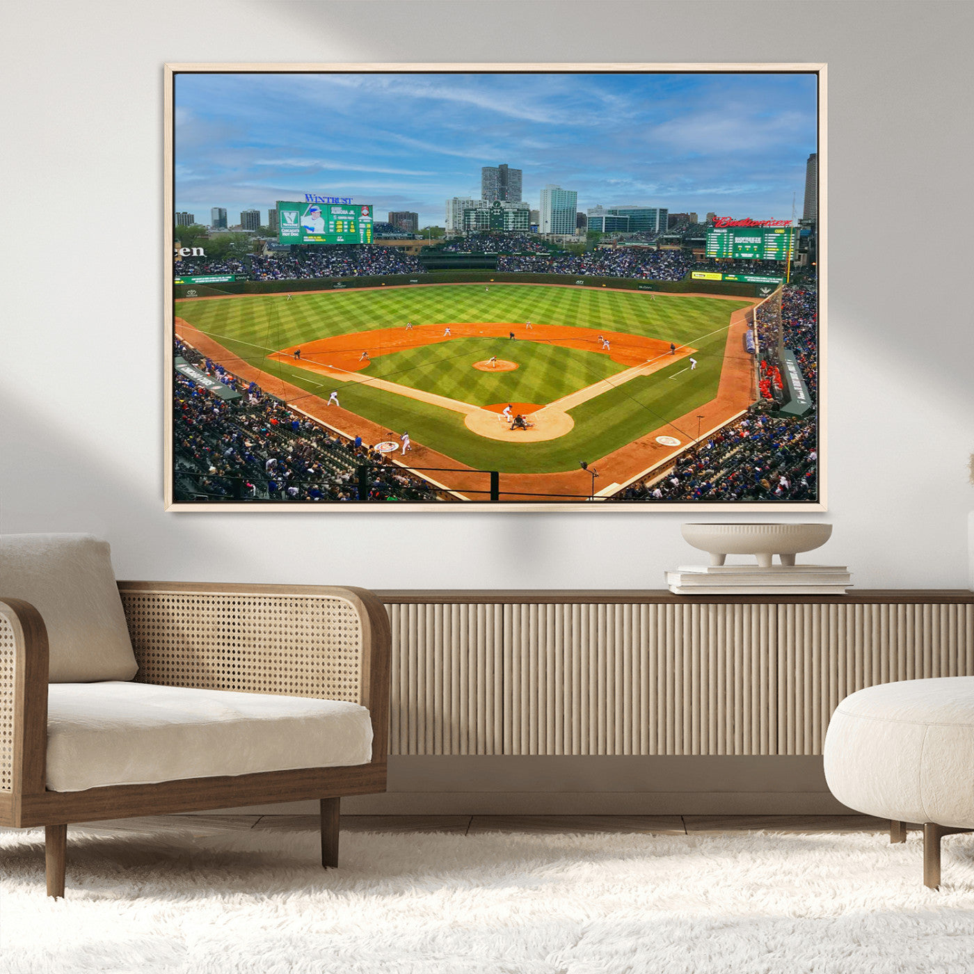 MGV-FC-36X24 - Wrigley Field Chicago Cubs Panoramic Multi Piece Canvas Wall Art - Iconic Baseball Stadium Print for