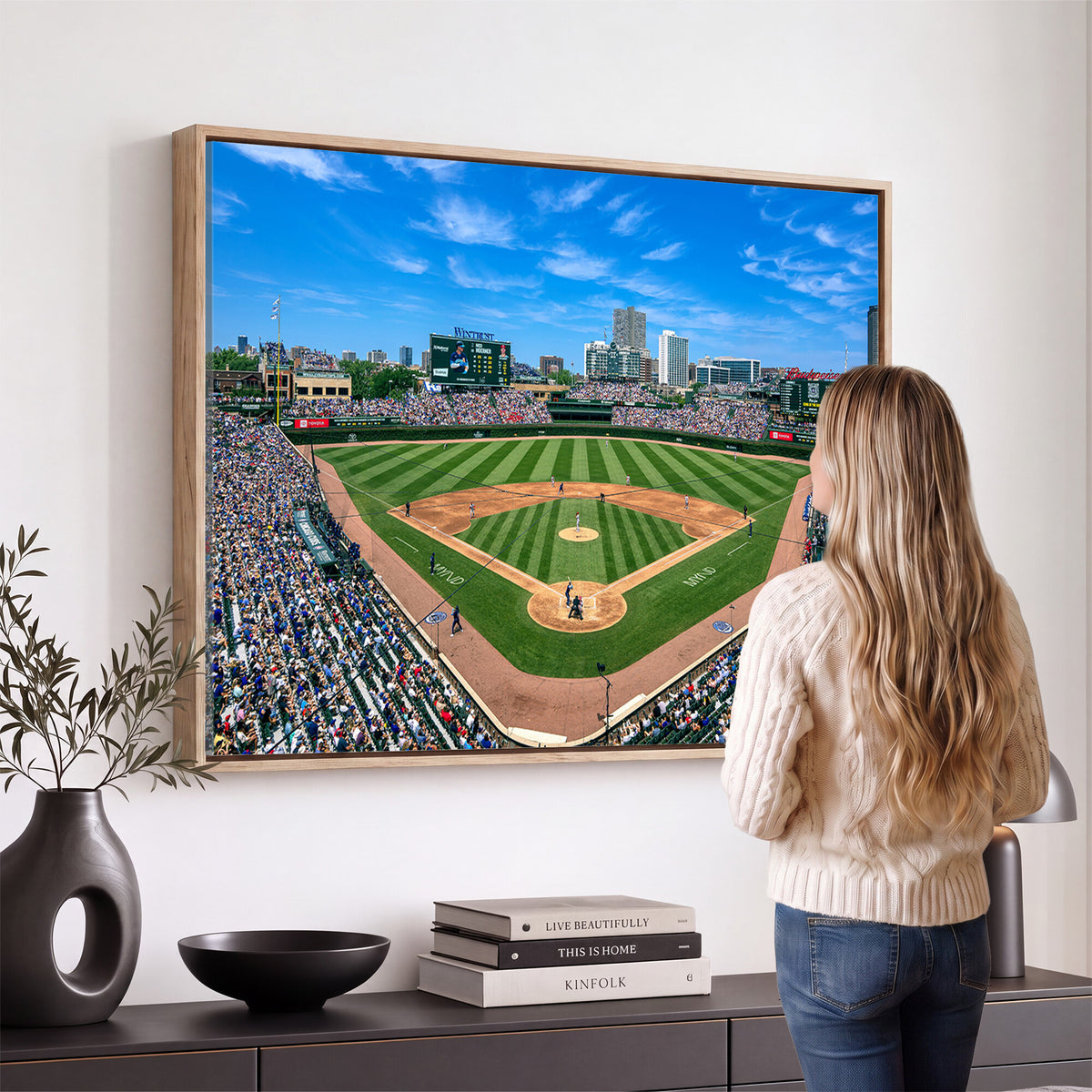 26064-MGV-CV-36X24 - Wrigley Field Chicago Cubs Canvas Wall Art - Iconic Baseball Stadium Print for Sports Lovers - Ready