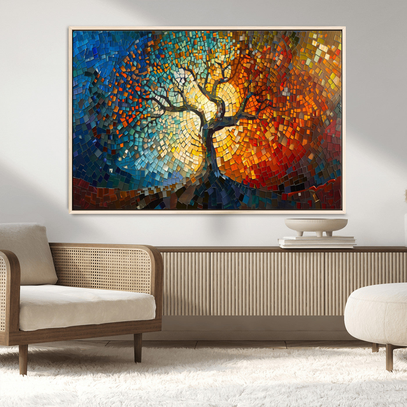 MGV-FC-36X24 - Yggdrasil Tree of Life Mosaic Stained Glass Wall Art Canvas, Yggdrasil Tree of Life Mosaic Canvas