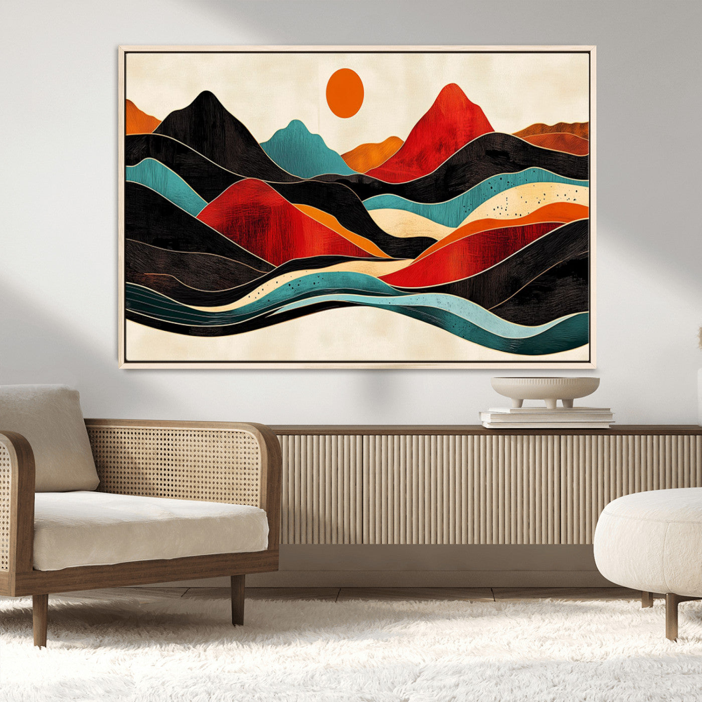 MGV-FC-36X24 - Western Wall Decor - Large Triptych Mountain Canvas - Boho Woodland Wall Art Print - Framed