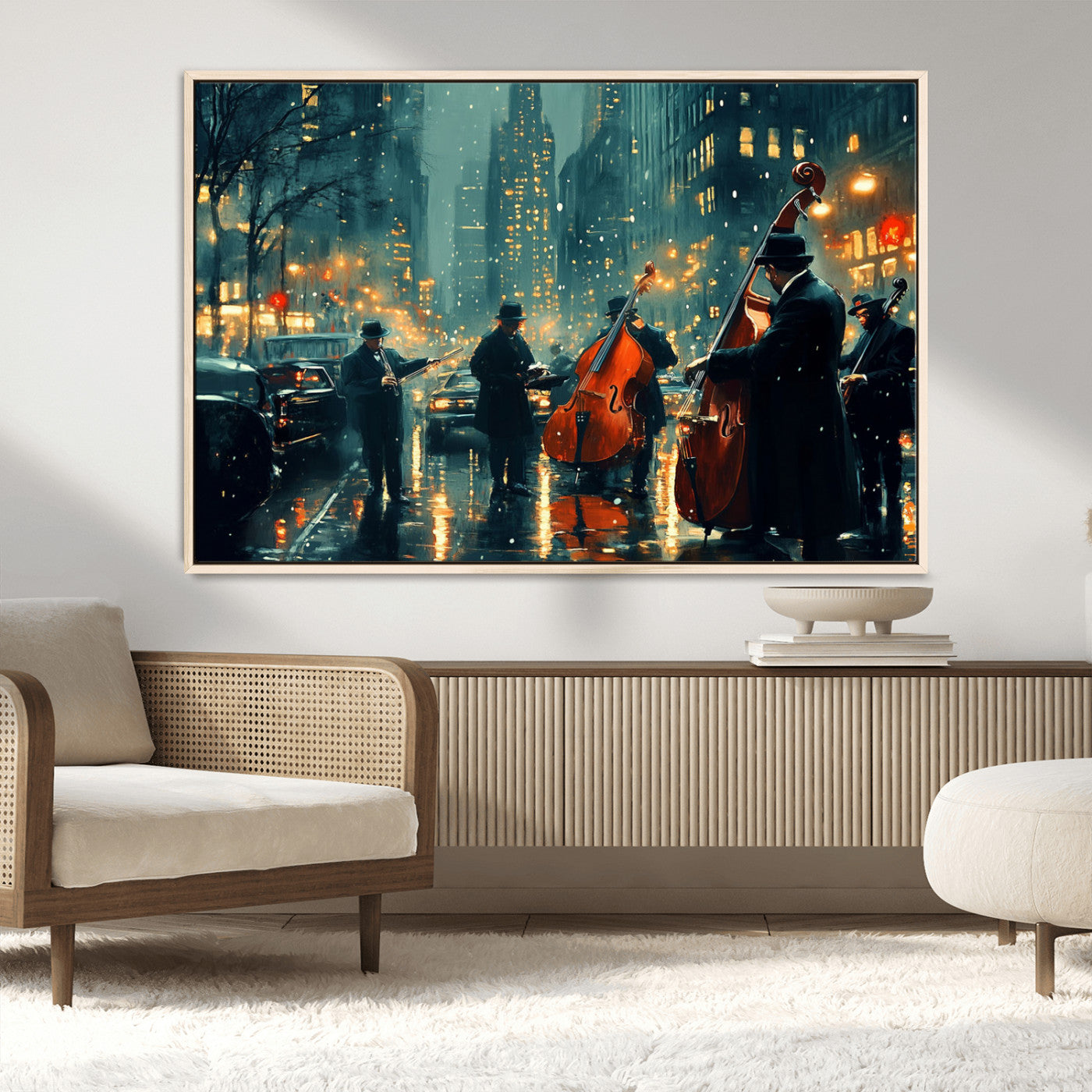 MGV-FC-36X24 - African American Jazz Art Print - Framed Abstract Music Canvas - Colorful Instrument Poster for