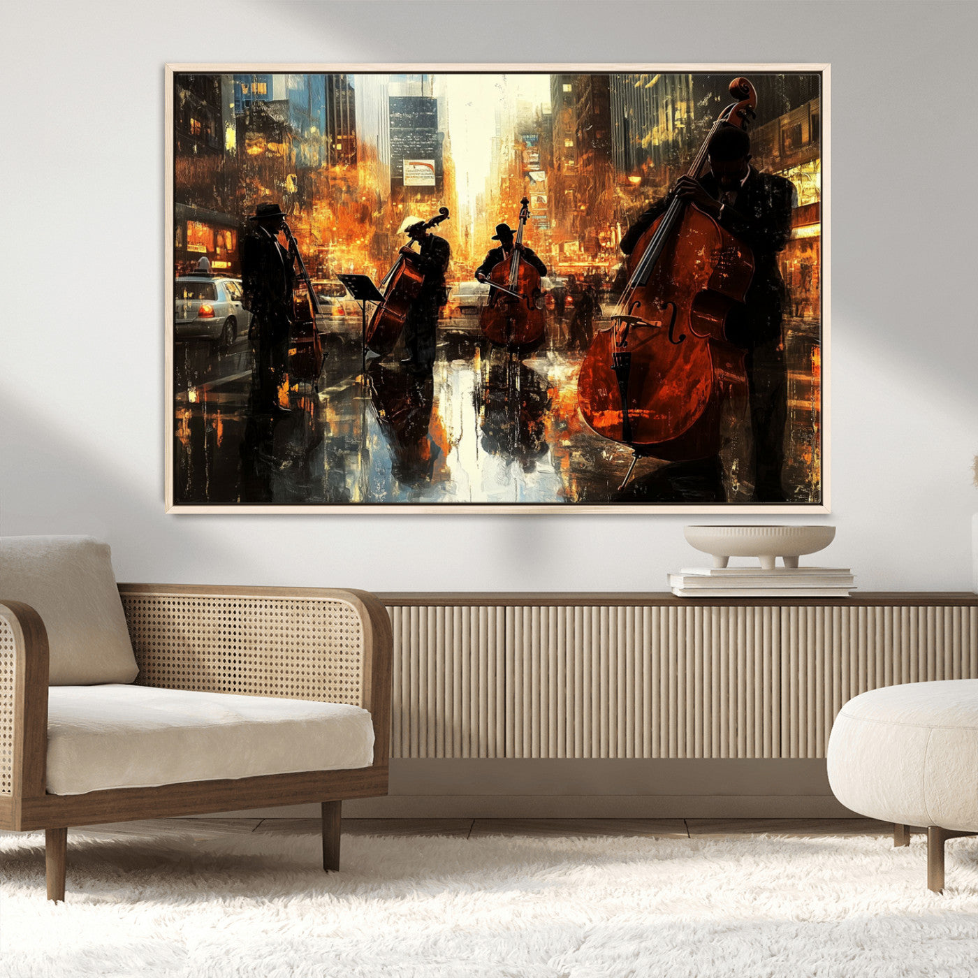 MGV-FC-36X24 - African American Abstract Jazz Wall Art - Framed Abstract Music Canvas - Colorful Instrument Canvsa