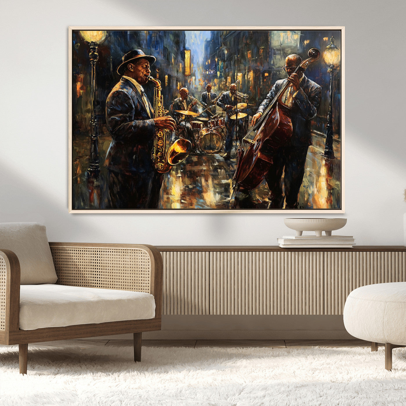 MGV-FC-36X24 - Jazz Canvas Wall Art Print - Abstract African American Music Art - Framed Posters for Living Room or