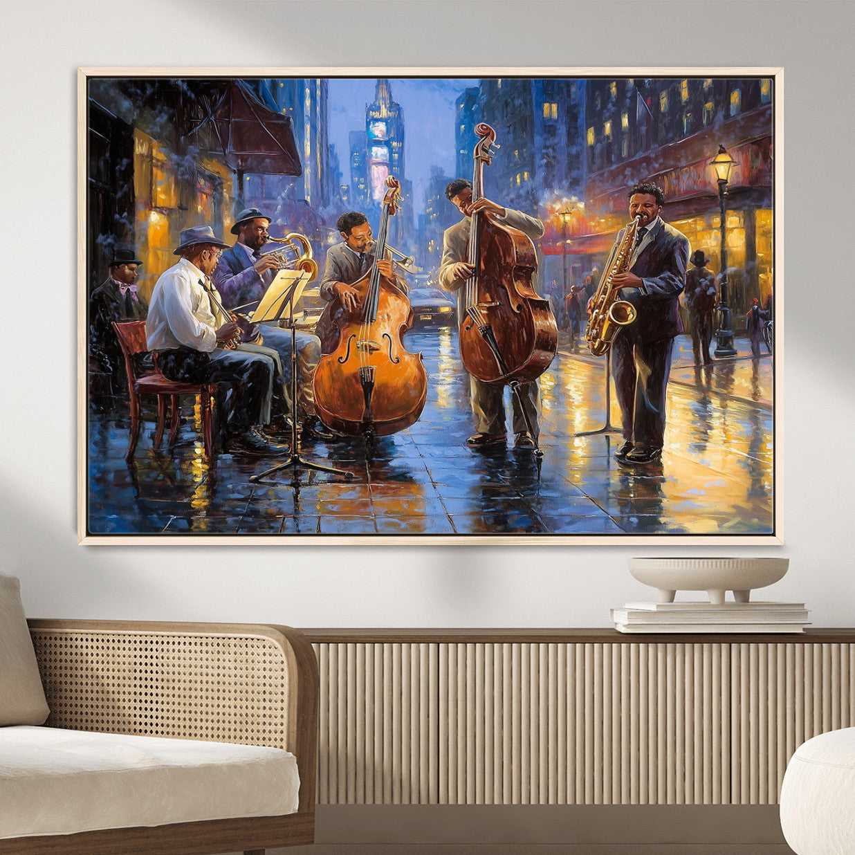 58694-MGV-FC-36X24 - Colorful Jazz Wall Art - African American Music Canvas Print - Framed Abstract Music Poster for Home