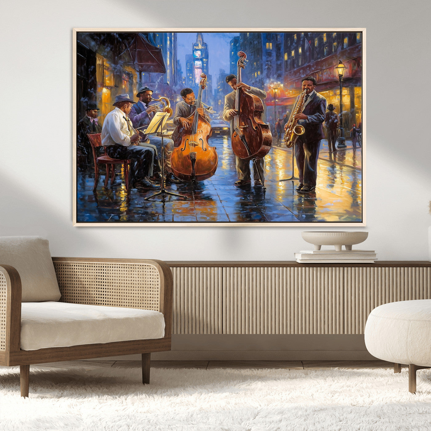 MGV-FC-36X24 - Colorful Jazz Wall Art - African American Music Canvas Print - Framed Abstract Music Poster for Home