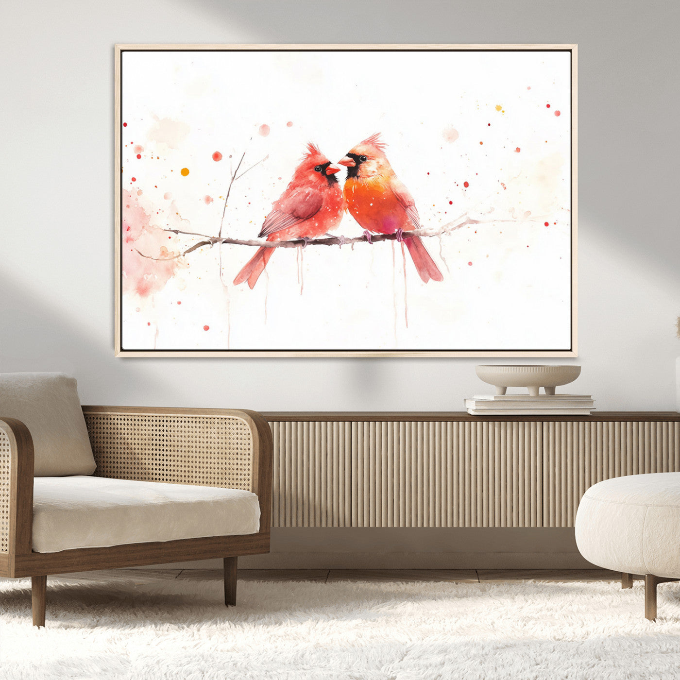 MGV-FC-36X24 - Cardinal Bird Canvas Wall Art - Male and Female Cardinal Print - Nature-Inspired Bird Wall Decor for