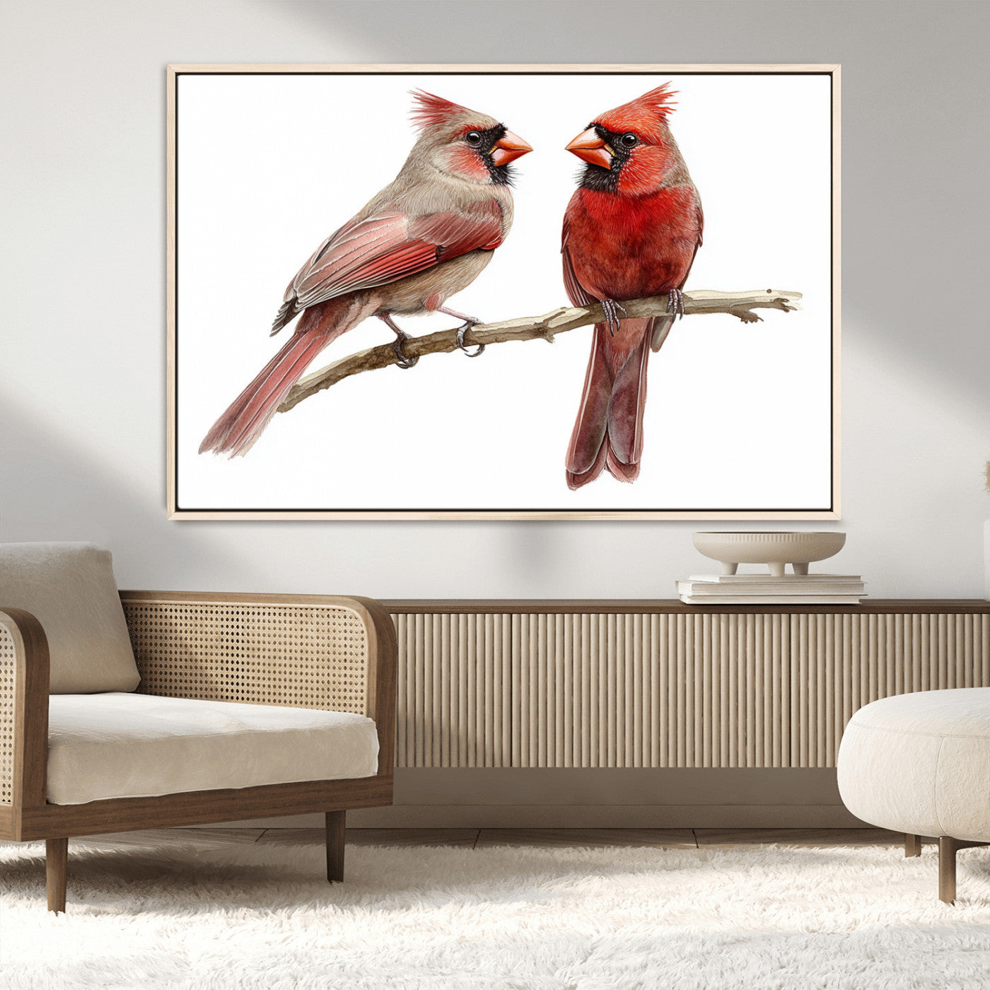 MGV-FC-36X24 - Cardinal Bird Canvas Wall Art - Male and Female Cardinal Print - Abstract Bird Wall Decor for Home -