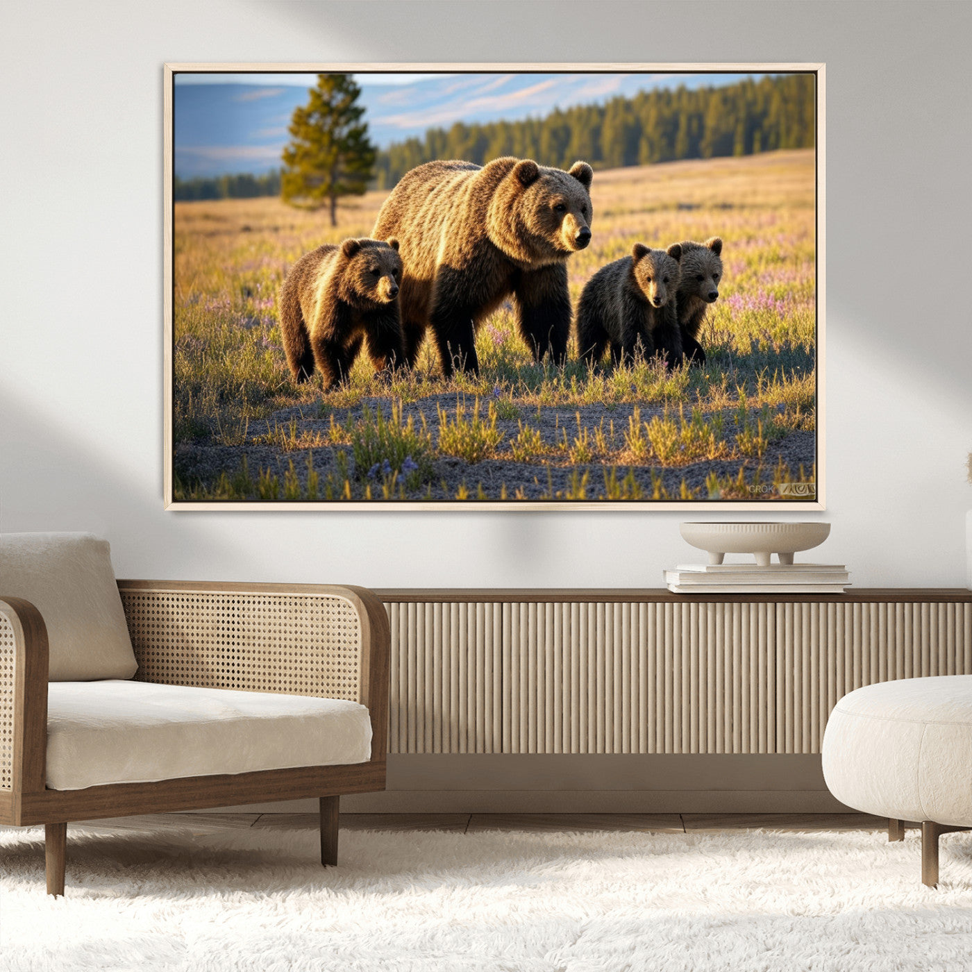 MGV-FC-36X24 - Grizzly 399 in Wild Flowers Wall Art Canvas Print, Grizzly Bears Wall Art, Queen of Grand Teton