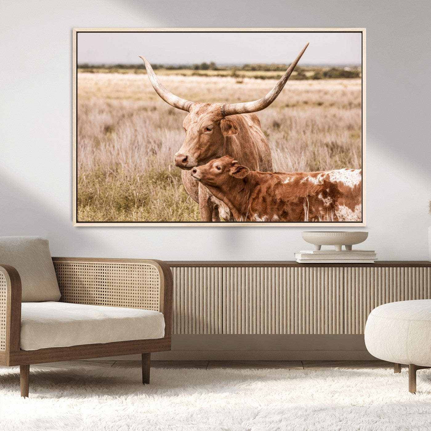 MGV-FC-36X24 - Texas Longhorn Cow Wall Art Canvas Print for Farmhouse Wall Art, Texas Decor, Western Wall Art Print