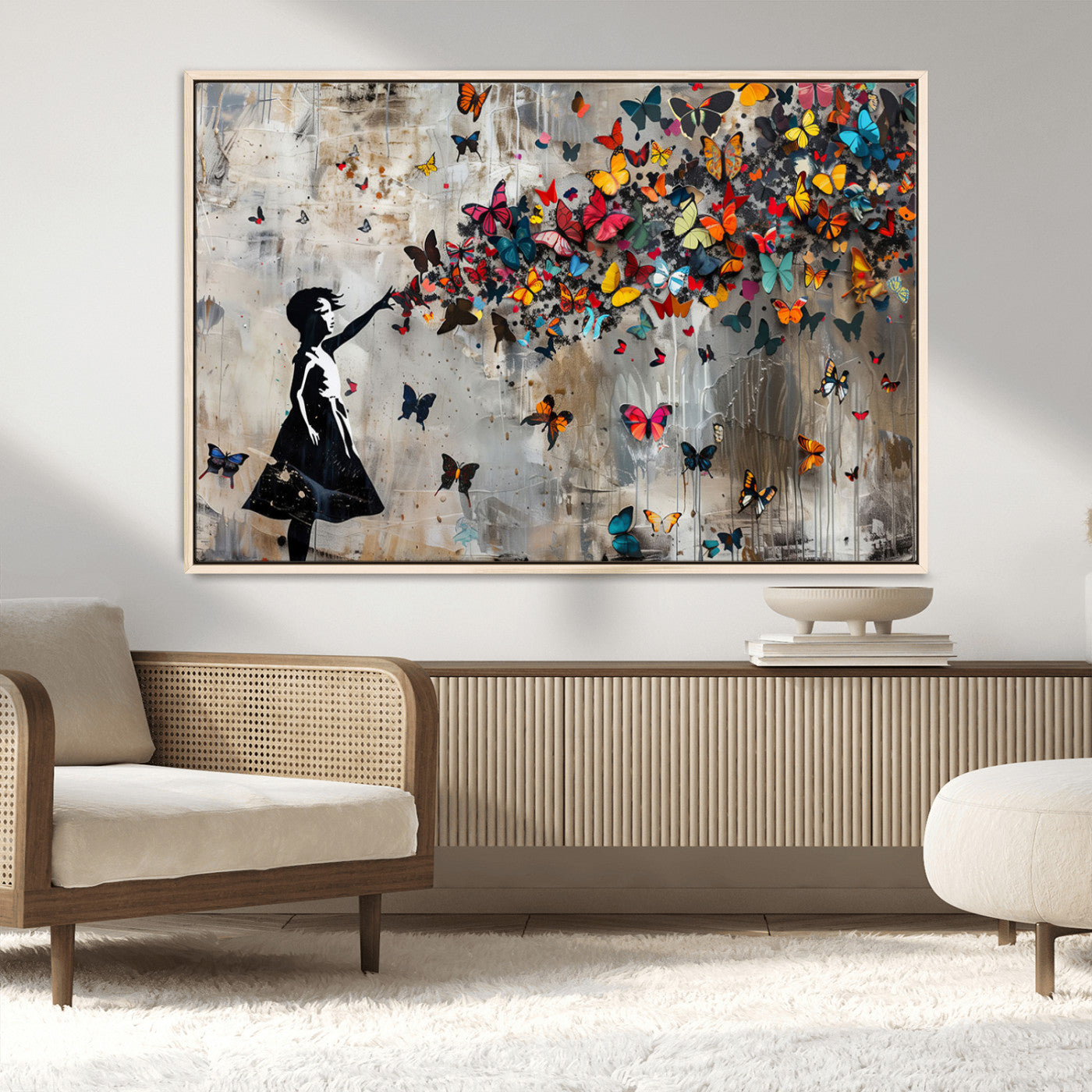 MGV-FC-36X24 - Banksy Butterfly Girl Wall Art | 3-Piece Butterfly Girl Canvas