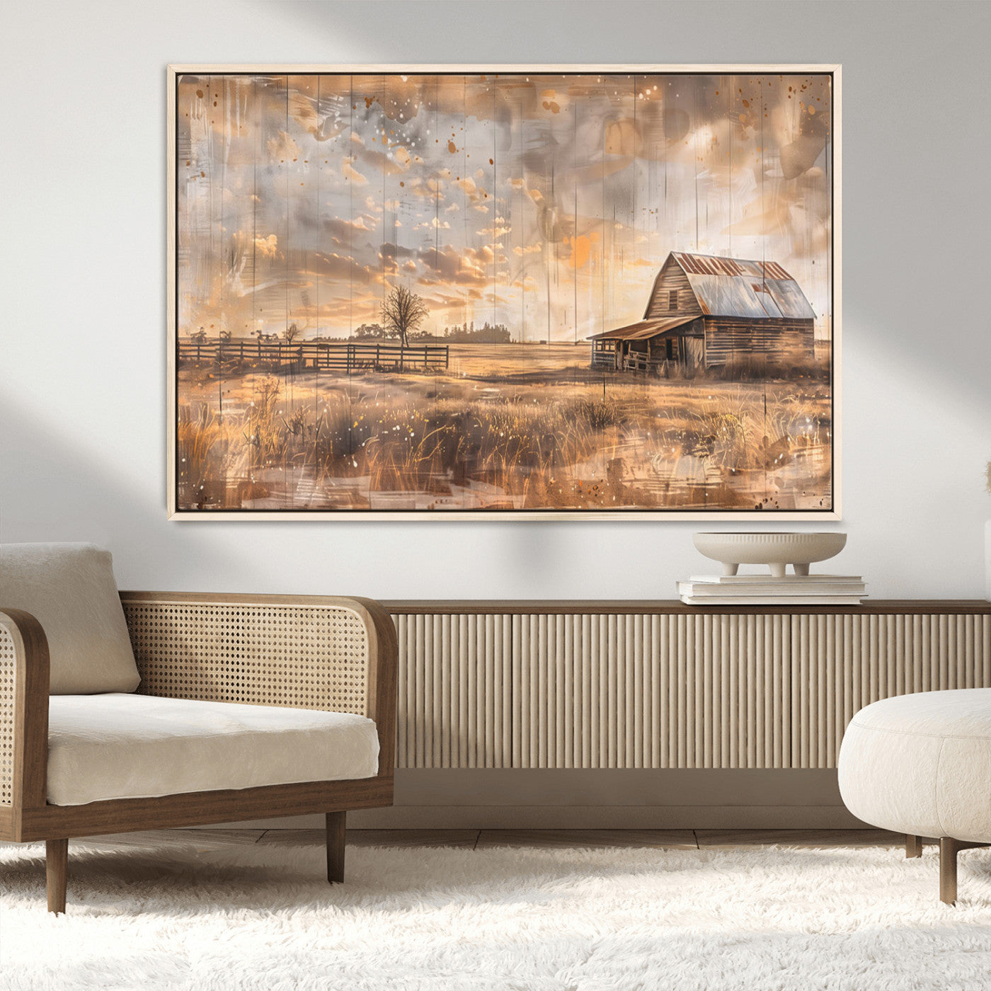 MGV-FC-36X24 - Rustic Farmhouse Wall Art Canvas Print | Barn and Field Canvas Print | Vintage Country Landscape