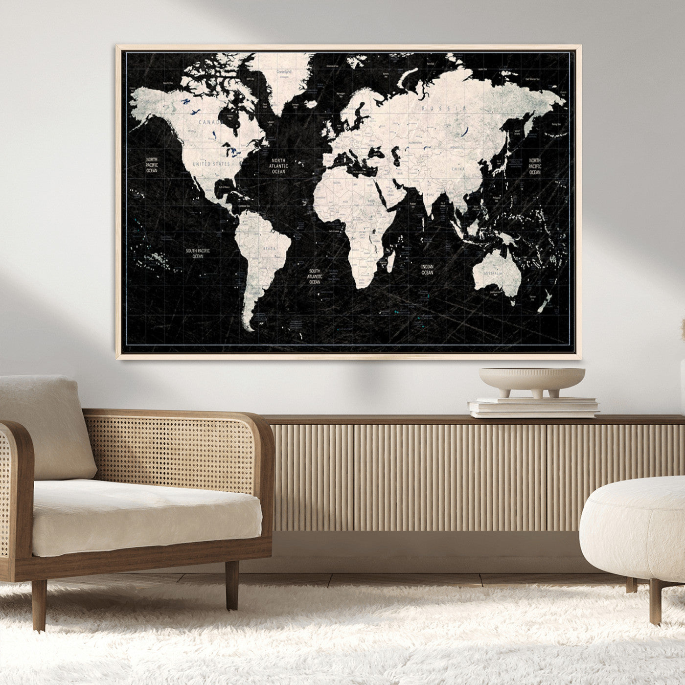 MGV-FC-36X24 - Push Pin World Map Canvas Print – Framed Wall Art for Couples to Track Their Travels – Anniversary