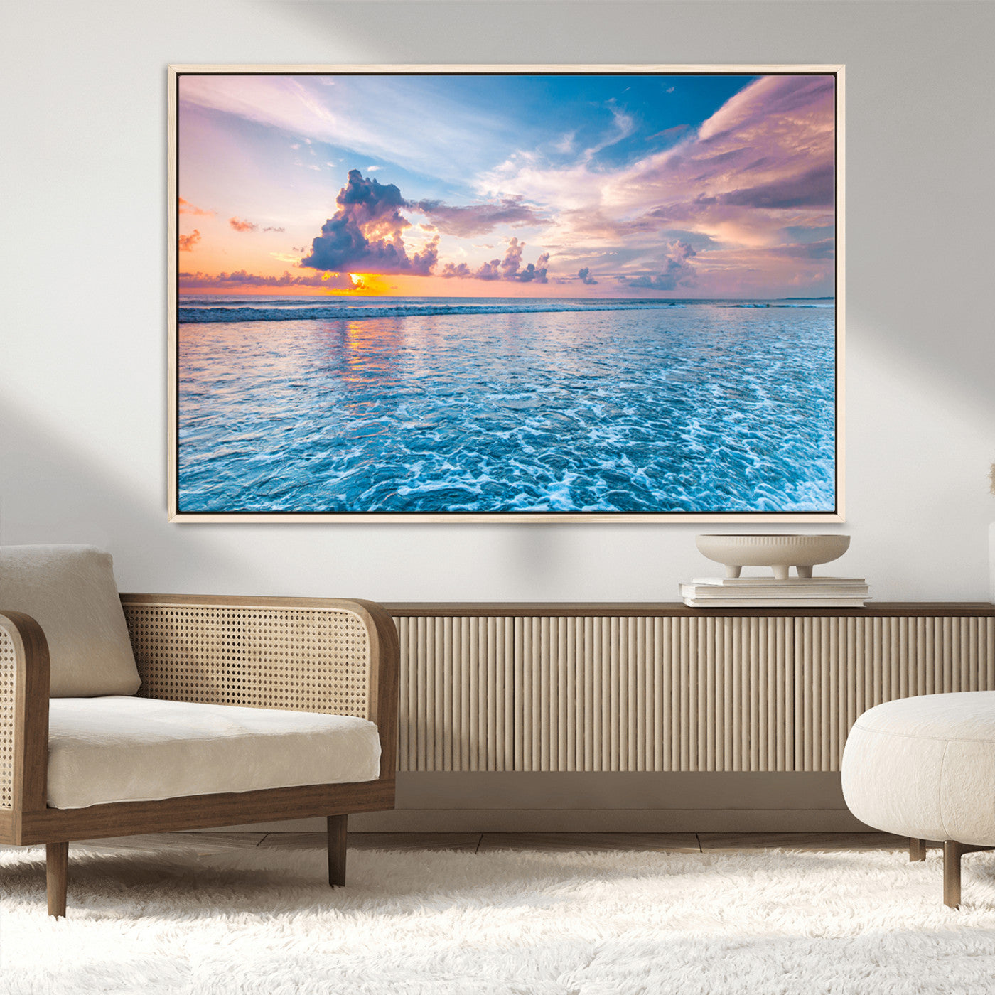 MGV-FC-36X24 - Ocean Sunset Canvas Wall Art Print - Tranquil Seascape with Vibrant Sky and Rolling Waves Canvas