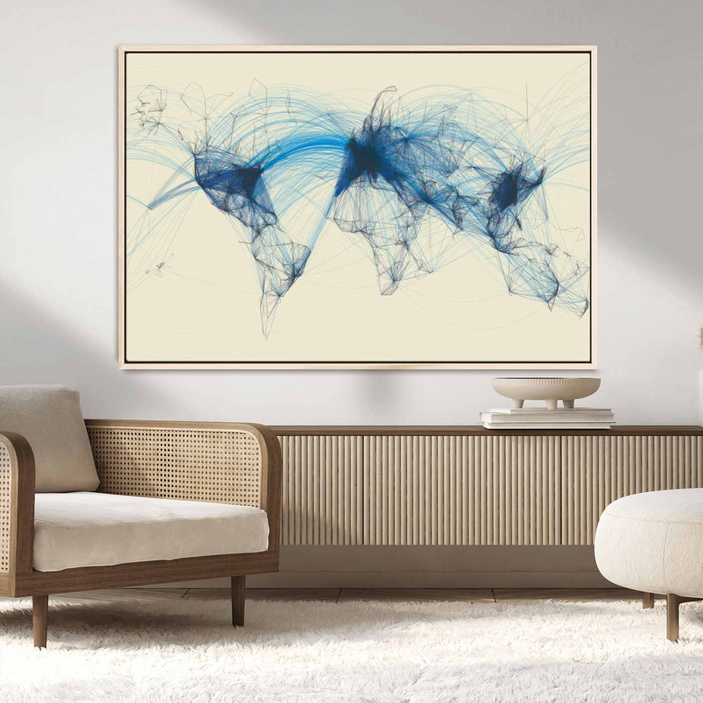 MGV-FC-36X24 - Flight Routes Map art Air Traffic Avi World Map with Blue Connections Canvas Wall Art – Modern