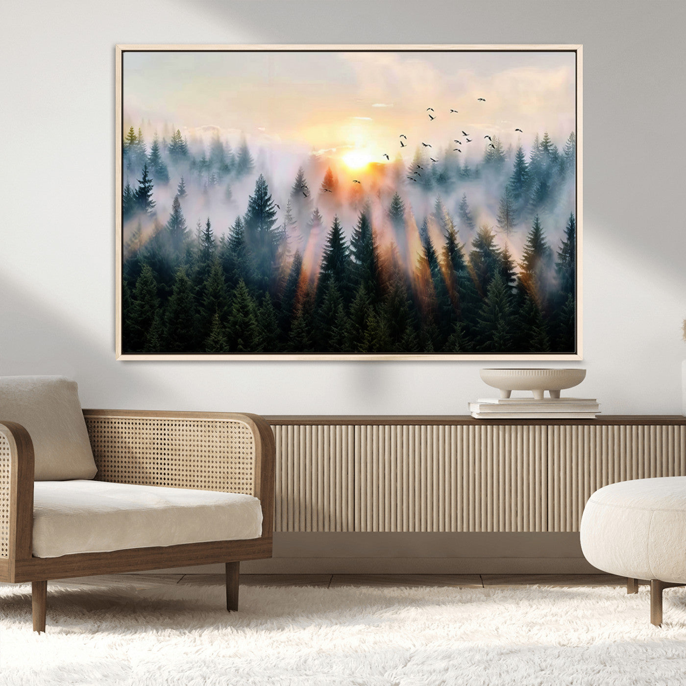 MGV-FC-36X24 - Abstract Forest Wall Art - Serene Nature Canvas Print with Misty Forest Design for Modern Home or