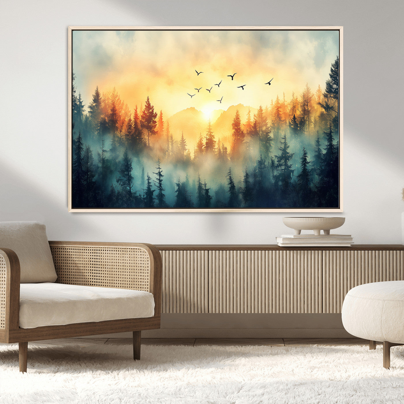 MGV-FC-36X24 - Abstract Forest Wall Art Print- Serene Nature Canvas Print with Misty Forest Design for Modern Home