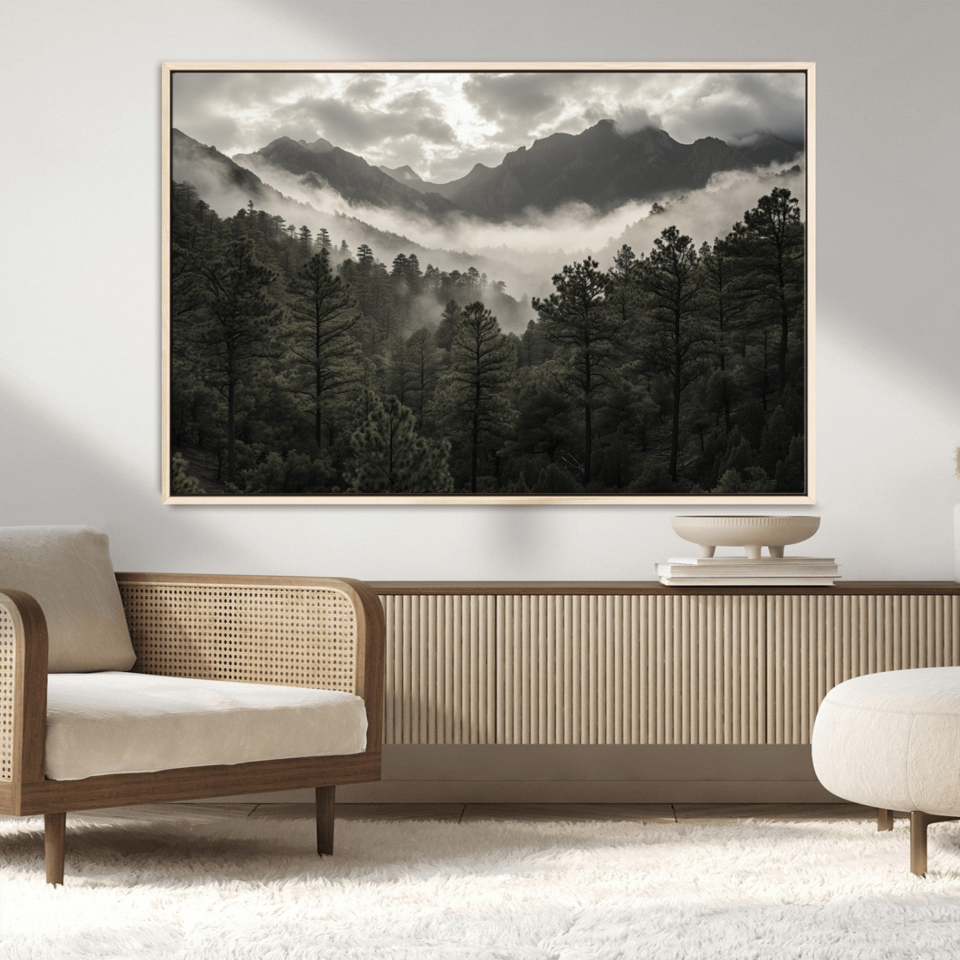MGV-FC-36X24 - Misty Mountain Forest Wall Art – Canvas Print of Cloudy Peaks, Tranquil Pines, Enchanted Landscape, Majestic Nature Decor for Home or Office