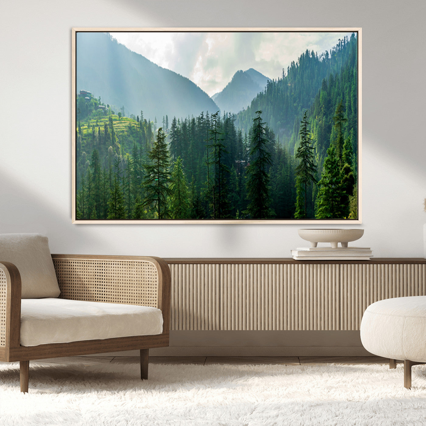 MGV-FC-36X24 - Misty Forest Mountain Canvas Print – Serene Nature Wall Art, Tranquil Valley