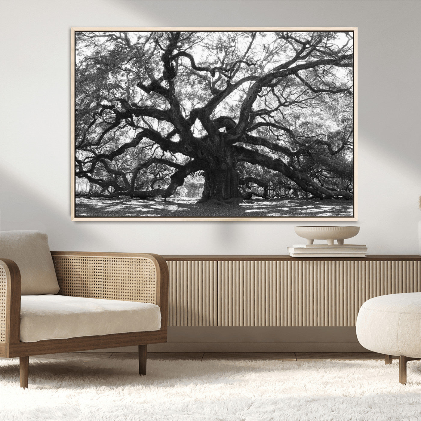 MGV-FC-36X24 - Ancient Oak Wall Art Canvas Print, Framed Twisted Branches Art Picture Print, Gnarled Tree Perfect Moody Nature Decor Artwork