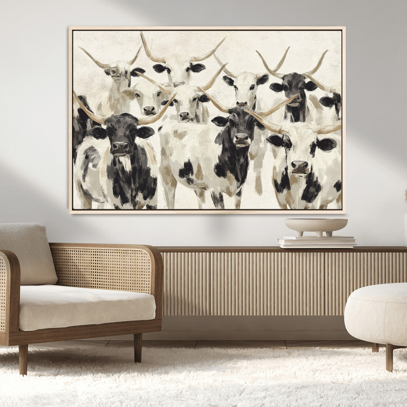 MGV-FC-36X24 - Longhorn Texas Cow Drawing Abstract Wall Art Canvas Print for Farmhouse Decor, Texas Bull Printing